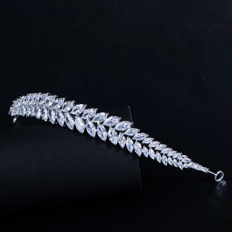 CWWZircons Блестящий кубический цирконий Marquise, свадебное ожерелье, серьги и тиара, ювелирные наборы для свадьбы, аксессуары для волос T313