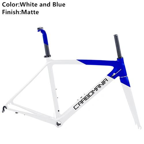 White and Blue Matte Карбоновая рама для дорожного велосипеда, Ультралегкая 980g 700c, рама для дорожного велосипеда Di2, механическая рама для дорожного велосипеда, велосипедная Рама в комплекте, BSA 68 мм V тормоз - Цвет: White and Blue Matte