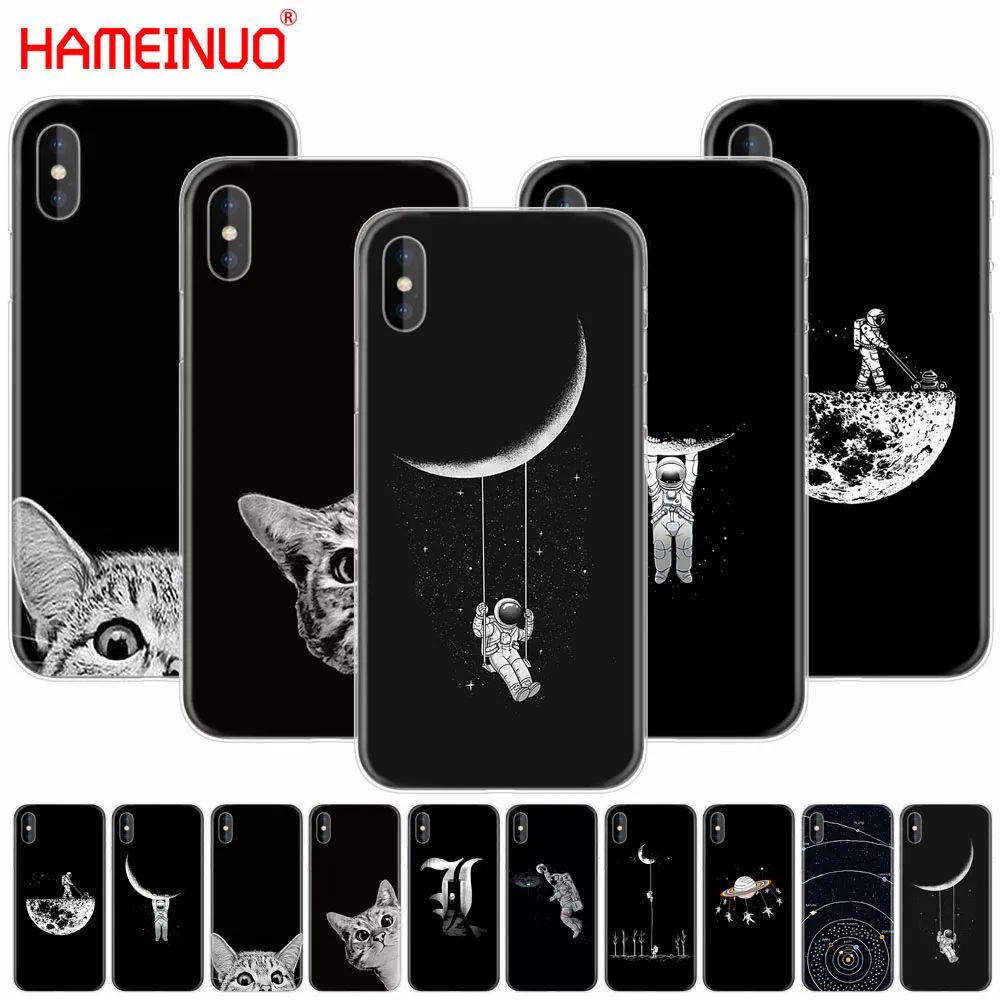 HAMEINUO чехол для сотового телефона с изображением космоса Луны и милых кошек