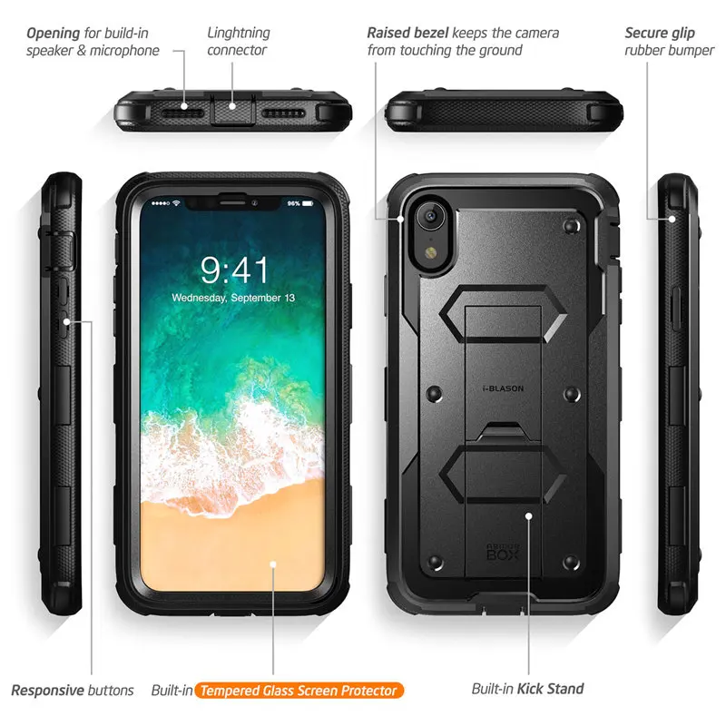 Чехол для iphone XR 6," i-Blason Armorbox полный корпус сверхмощный ударопрочный чехол с встроенной защитой экрана и подставкой