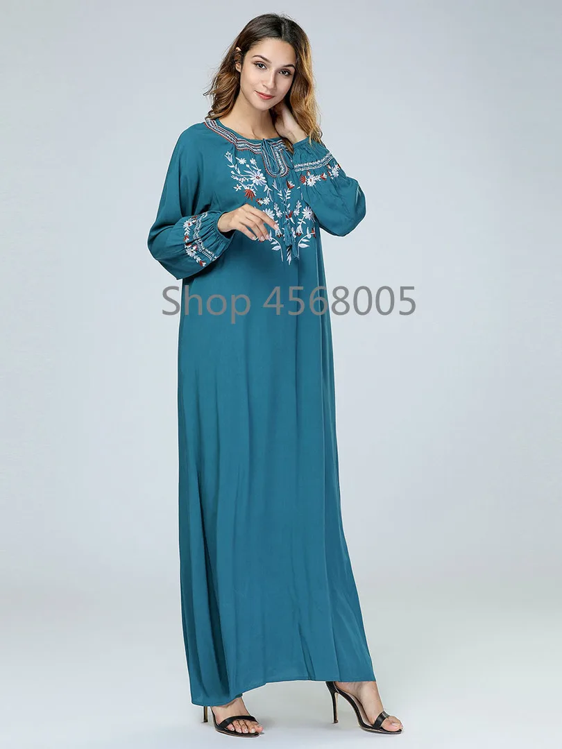 Зеленое женское мусульманское платье abaya в Дубае платья с вышивкой Бангладеш