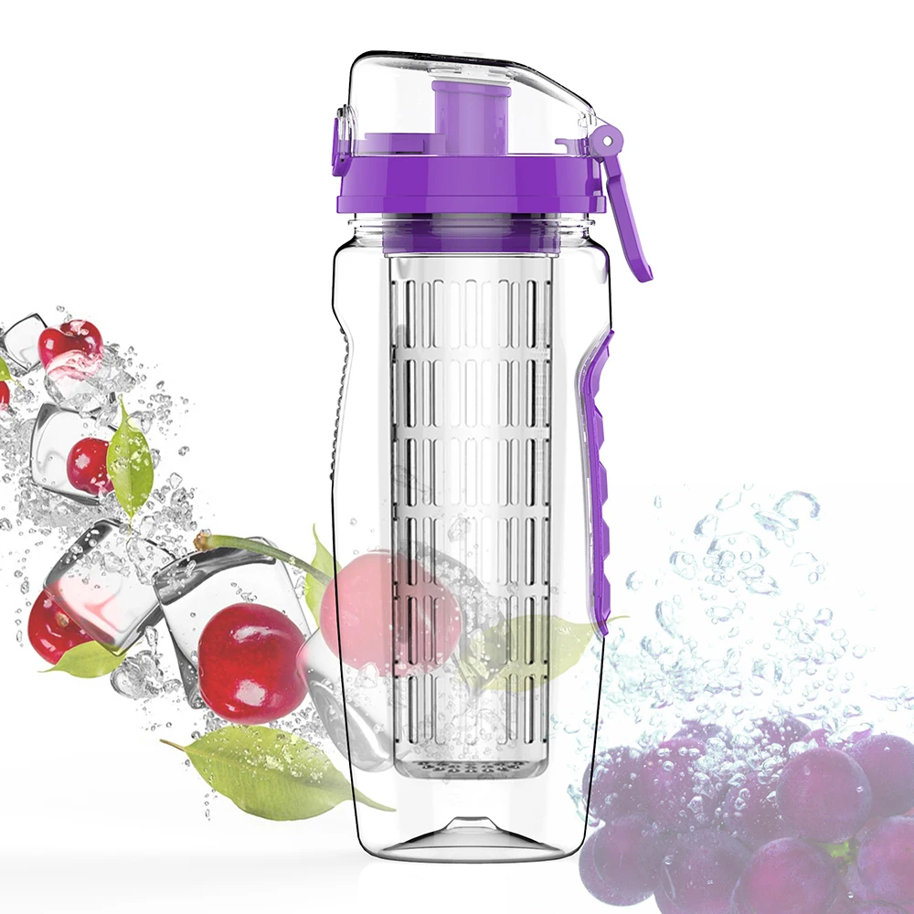 Purple 1000ml BPA фруктовая бутылка для заварки воды шейкер для сока Спортивная бутылка для лимонной воды Фитнес Спорт фруктовые питьевые бутылки для девочек - Цвет: Purple 1000ml