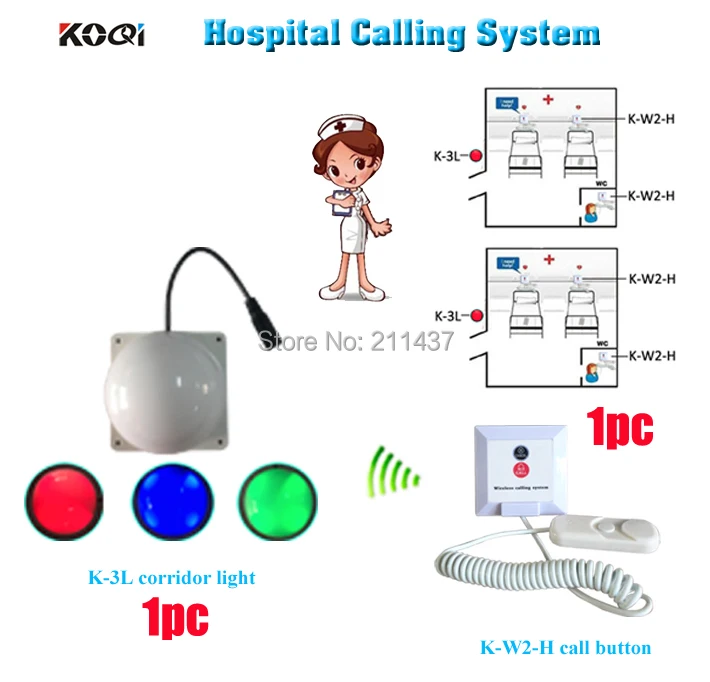 Nuring home elderly calling system K-W2-H installed on each bed and room light for nurse from outside DHL free shipping |