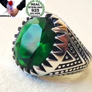 OMHXZJ оптовая продажа, европейский модный мужской вечерний подарок на свадьбу, серебряное, черное, зеленое овальное кольцо AAA Zircon Taiyin RR326