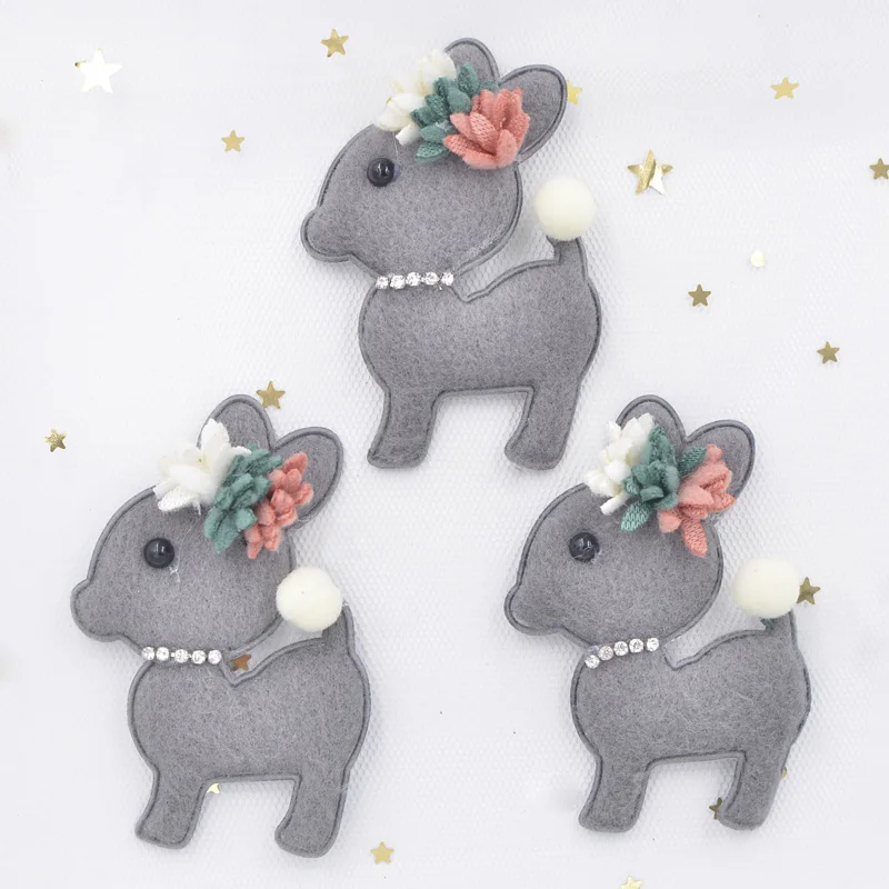 Gray-4pcs 7 см плюшевая ткань мягкая аппликация мультяшная палочка "Олень"-стразы цветок патч для одежды стикер для рукоделия DIY Украшение для волос F89 - Цвет: Gray-4pcs