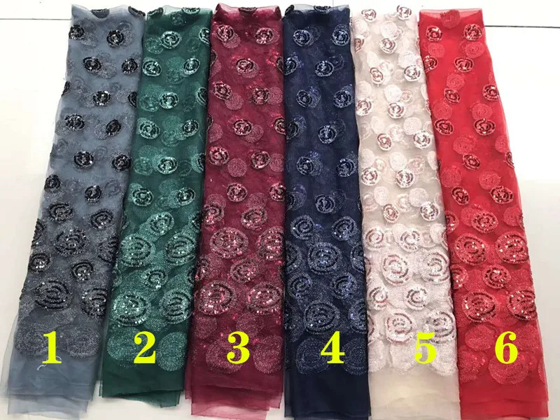 5 ярдов цветная вышивка с блестками большая Цветочная отделка нигерийская