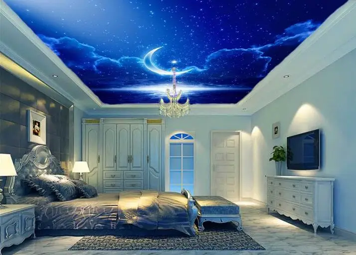 Пользовательские 3d фото обои фантазия Луна Небо Голубое облако потолок нетканые