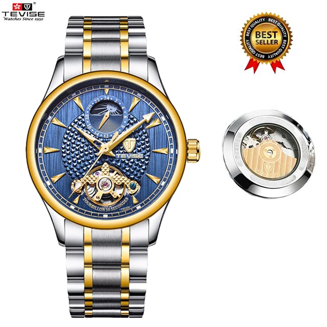 Tevise automatico self-ветер Для мужчин стимпанк Tourbillon механические часы Скелет Бизнес