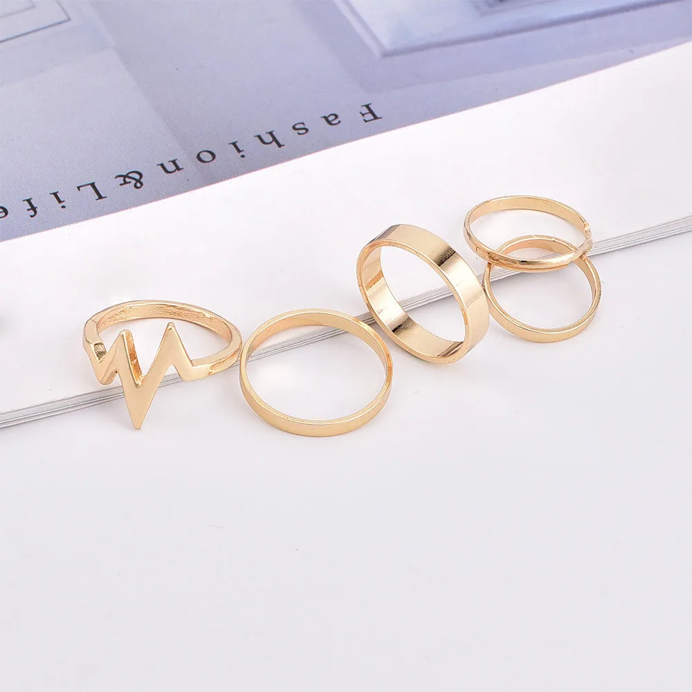 Hiphop Gold Lightning ECG Rings Set For Women Girls Punk Geometric Simple Smooth Finger 2022 Trend Jewelry Party | Украшения и - Фото №1