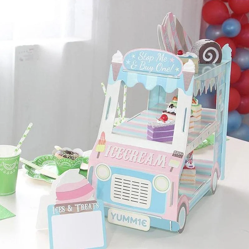 3 ярусная бумажная Подставка под капкейки DIY Автомобильный дисплей для торта складной держатель для кекса, десерта для детей, детские инструменты для торта на день рождения