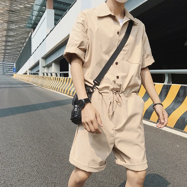 Модные мужские комбинезон короткий рукав мужской шнурок талии Cargo short