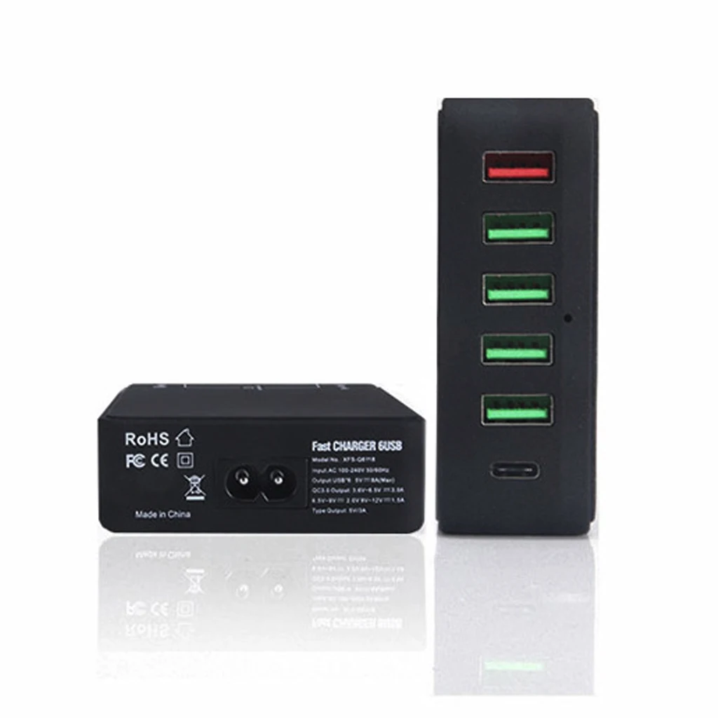 6-Порты и разъёмы станция для зарядки с USB Тип-для настольных ПК с Зарядное устройство концентратор адаптер питания QC 3,0 быстрозарядная станция для iPhone iPad samsung Galaxy