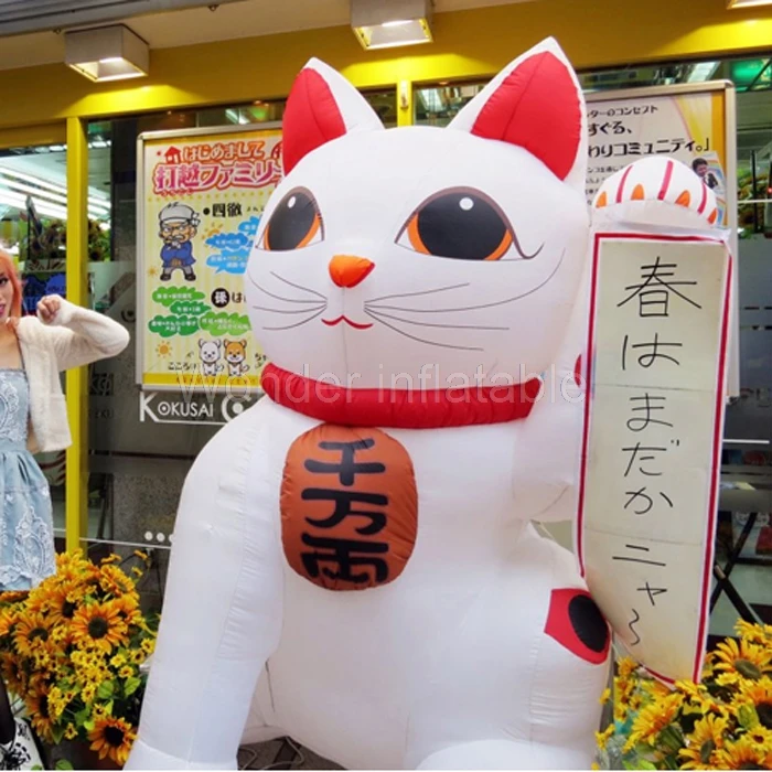 Продвижение на заказ белый гигантский надувной счастливый кот Кот Фортуны для
