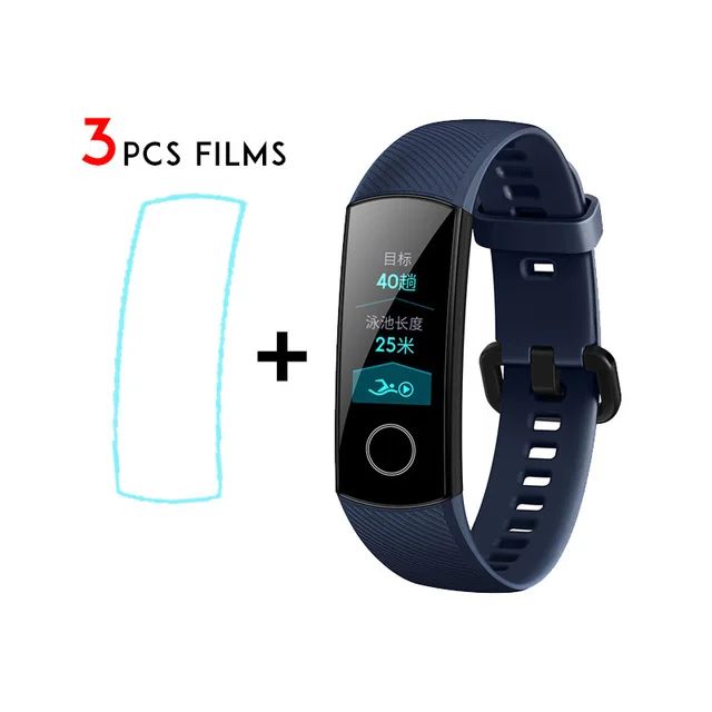 Blue with film Умный Браслет huawei Honor Band 4, цветной сенсорный экран Amoled 0,95 дюйма, для плавания, 50 м, водонепроницаемый, для обнаружения пульса и сна - Цвет: Blue with film