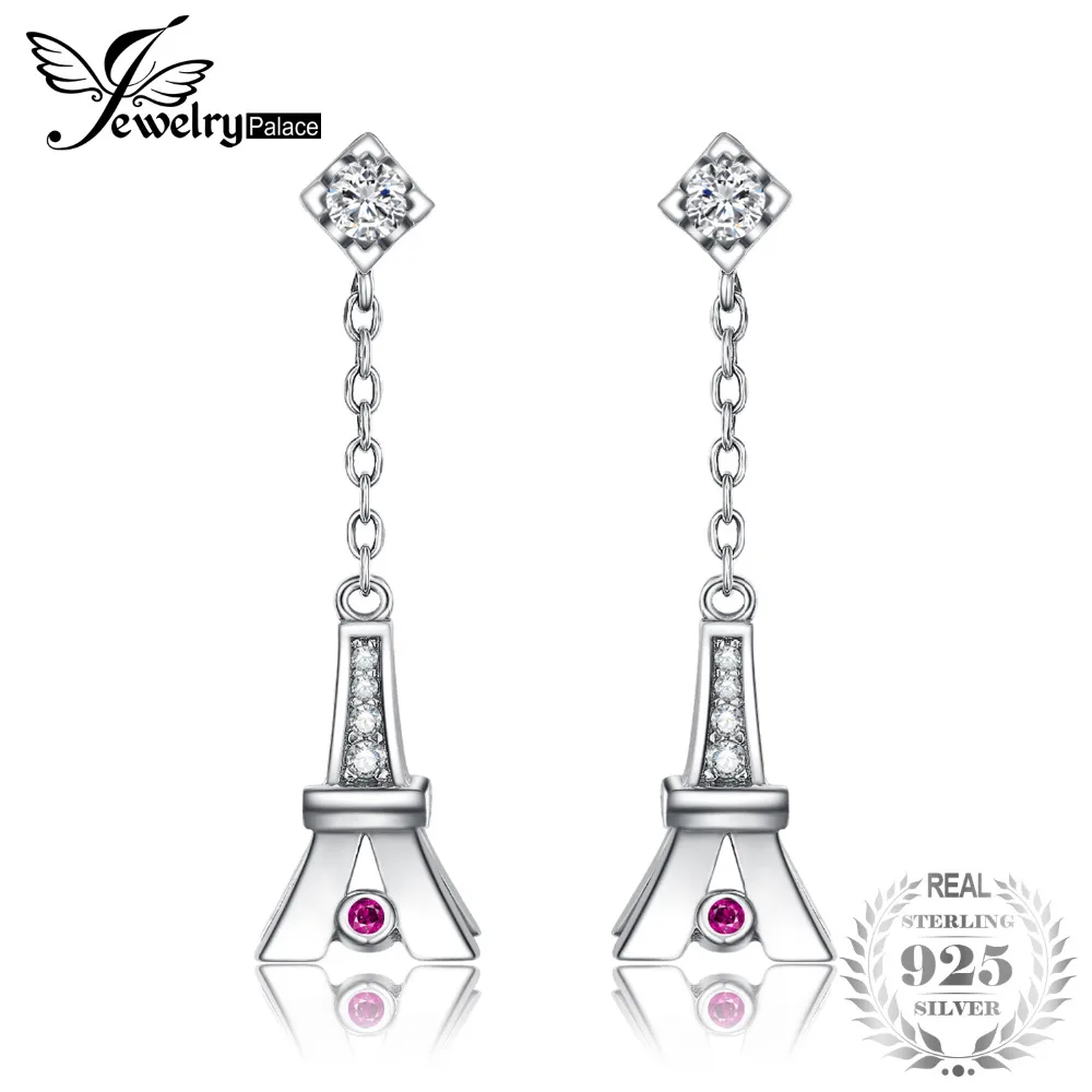 JewelryPalace Романтика Эйфелева башня рубинов создано серьги стерлингового серебра 925
