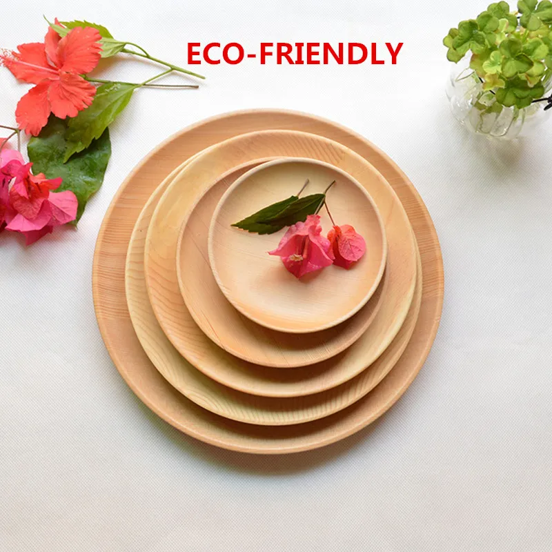 

Round Wooden Dinner Plate Party Serving Tray Small Dishes Cake Plate Fir Wood Tableware Kitchen Accessories Japan Style