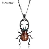 madrry new design lobster claw clasp enamel insect pendant necklaces for women black gun plated chain slide pingente accessories