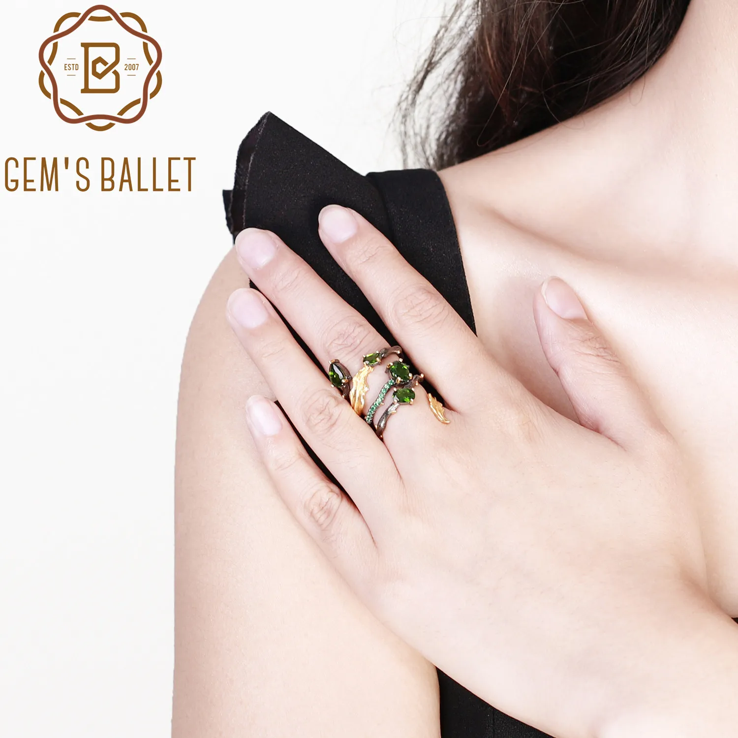 Женские кольца GEM'S BALLET 2.57Ct натуральный хром диопсид кольцо на палец 925 пробы