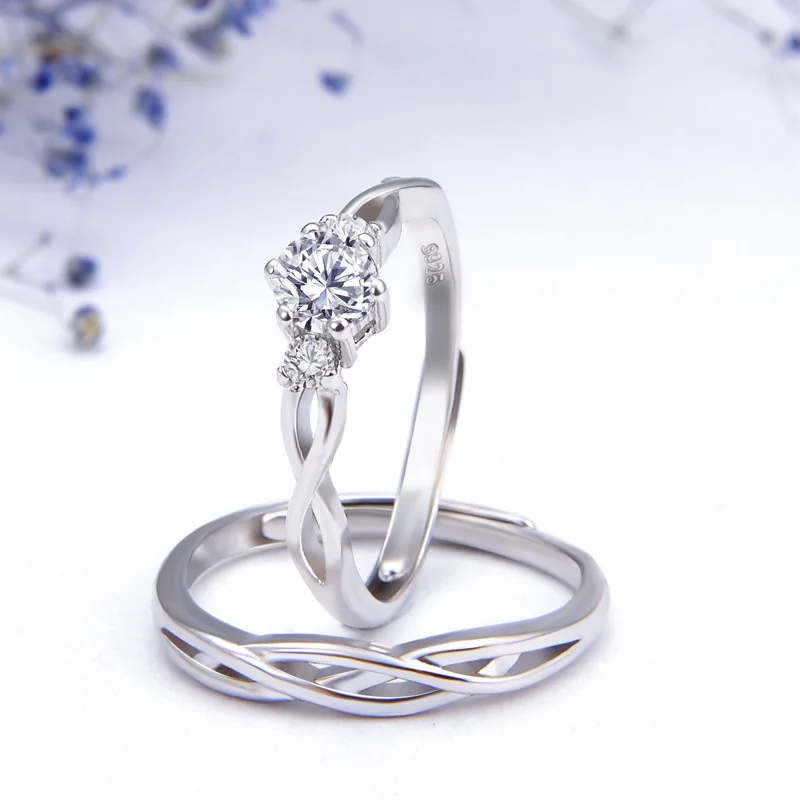 

WYJZY 2 piece set sterling silver couple open ring women's fashion wedding engagement ring Valentine's Day gift