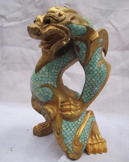 Китай Royal 100% Бронзовый 24 К Золото Мозаика бирюзовый Дракон зверь Foo Dog Лев ST | Дом и
