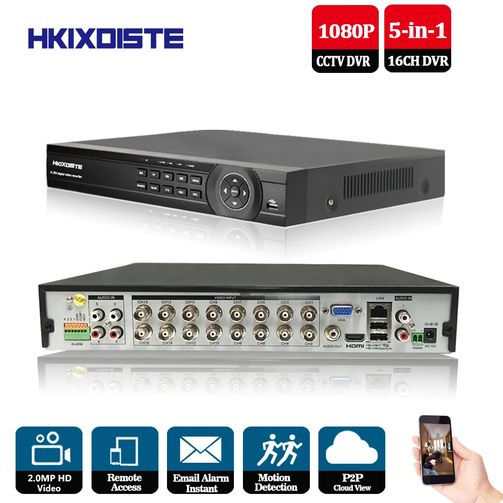 Домашнее видеонаблюдение 16ch DVR HD AHD 1080P CCTV DVR рекордер HDMI 1080P 16 канальный автономный wifi металлический чехол 5 в 1 DVR