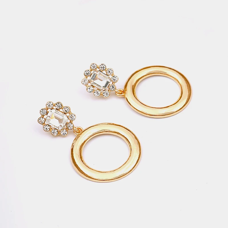 LWONG Gold Color Thick Circle Earrings for Women Clear Rhinestone Crystal Bohemian Boho Valentine's Day Gifts | Украшения и
