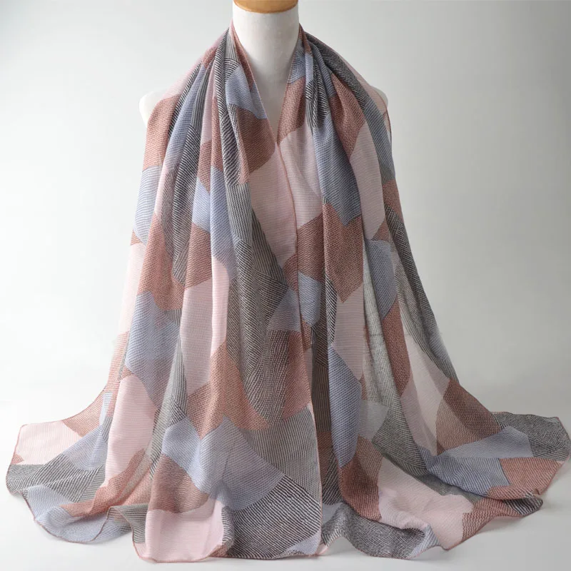 Шарфы 2017 британский стиль мусульманский хиджаб шали шарф с геометрическим