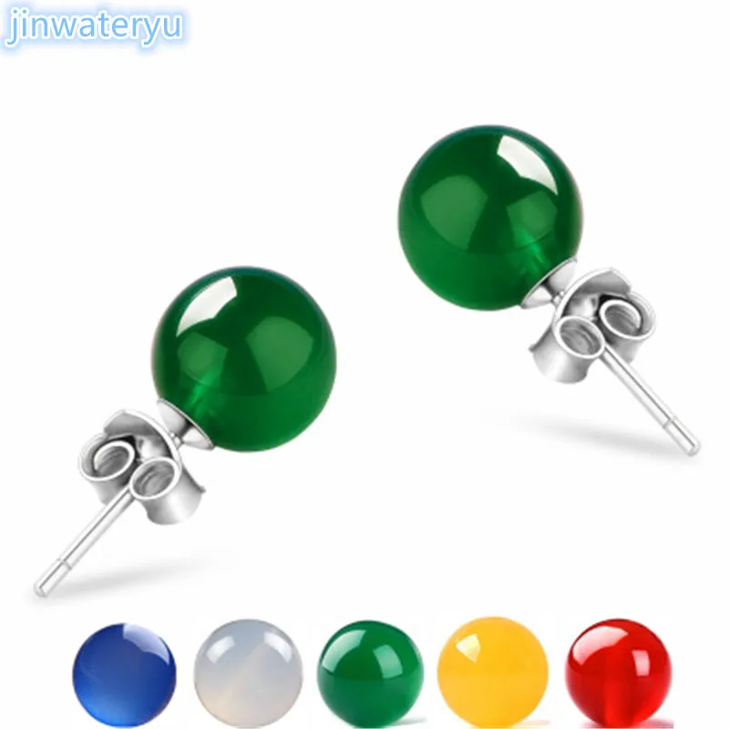 Модные ювелирные изделия HOTGreen из халцедона серьги гвоздики серебра 925 пробы для