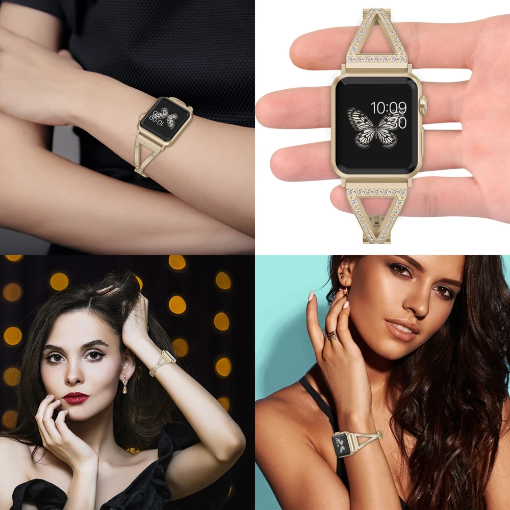 Ремешок из нержавеющей стали для Apple Watch Band 38 мм 42 мм iWatch ювелирные изделия из нержавеющей стали браслет со стразами роскошный ремешок для Apple