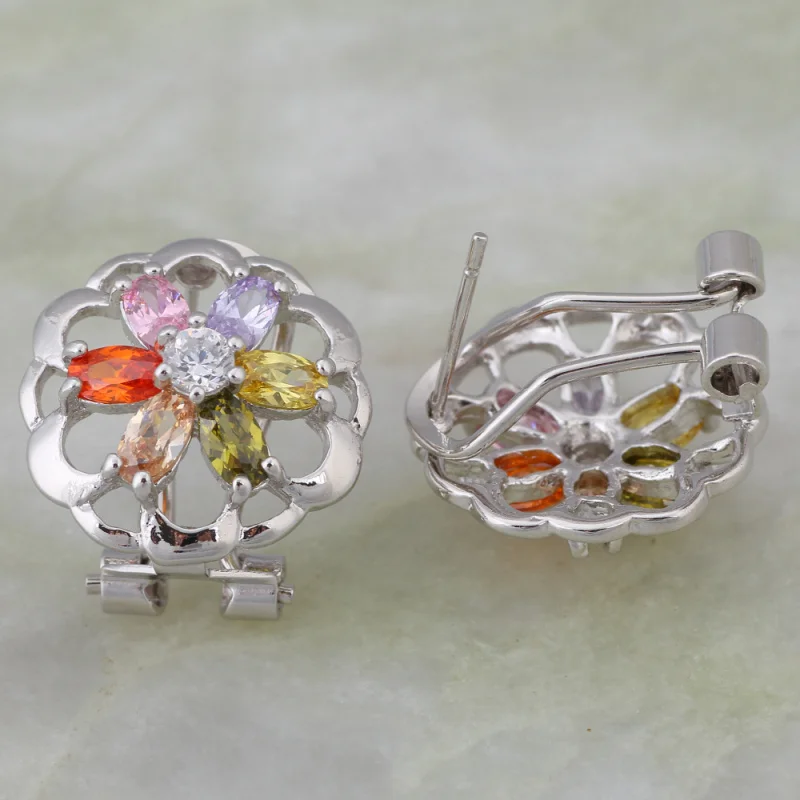 

Anniversary Jewelry Multicolor Cubic Zirconia White Gold Stud earrings for womens fashion jewelry JE039