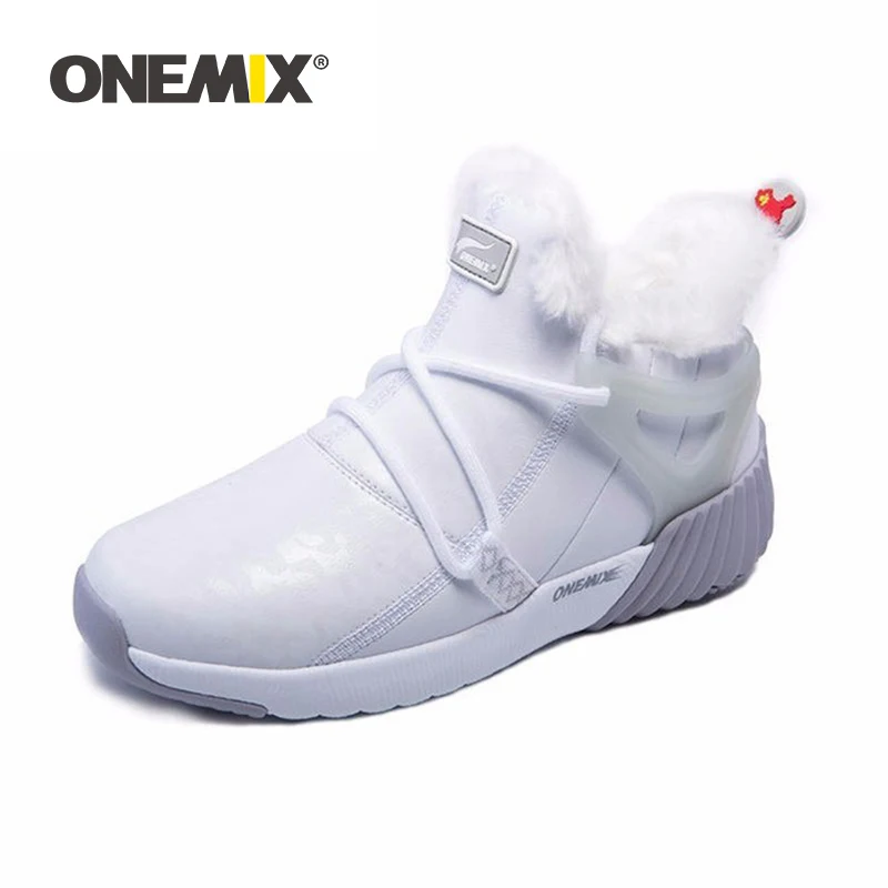 Onemix Women Sneakers Winter Boots Suede Leather Hairy Boots Outdoor Warm Woman Running Shoes Waterproof Walking Sneaker