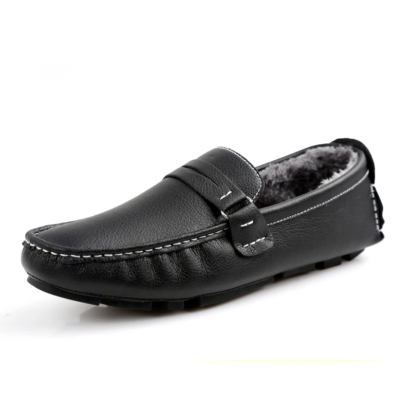 Big Size 38-47 Men Casual Leather Shoes Fashion Top Quality Driving Moccasins Slip on Loafers Men's Flat Plus Velvet Warm | Обувь