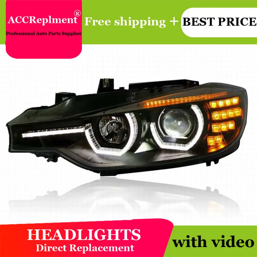 

car styling For BMW F30 headlights U angel eyes 2013-2015 For BMW F30 LED light bar Q5 bi xenon lens LED Bulb projector