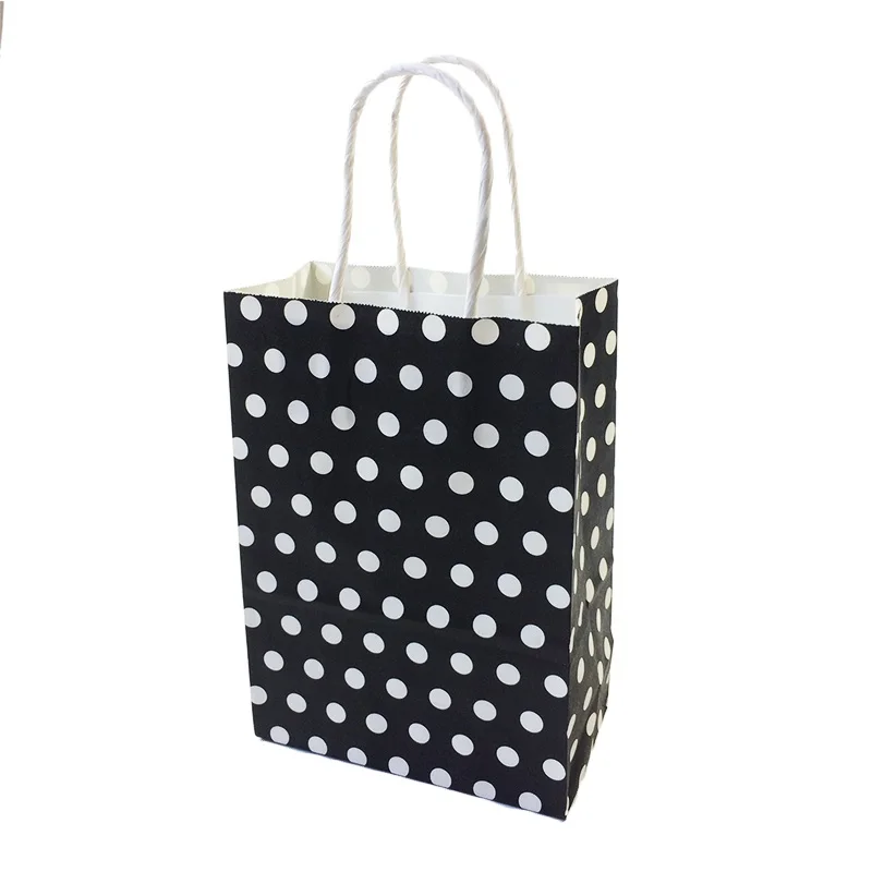 Black dot 10 шт. 21*15*8 см горошек Подарочный пакет из крафт-бумаги фестиваль бумажный пакет с ручками модные украшения сумки Свадьба День Рождения Вечеринка - Цвет: Black dot
