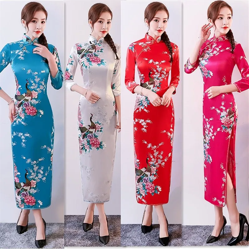 Cheongsam Dress Long Qipao Fashion Print Wedding Party Dresses For Women Traditional Oriental Clothes Ladies Wear S-6XL DNV11137 |