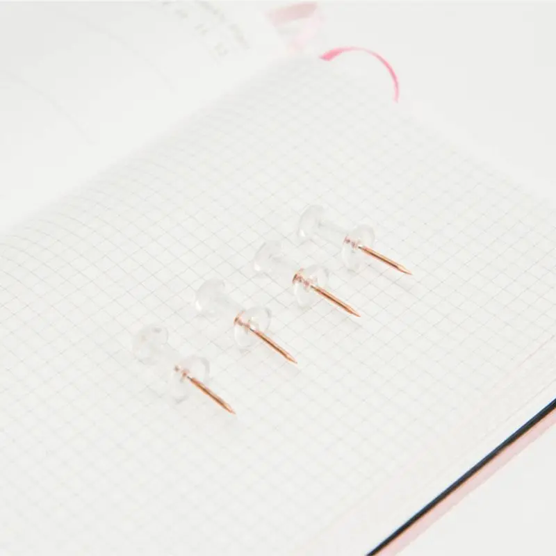 100pcs Transparent Rose Gold Thumbtack Pins Push Thumb Pin Board Pins Drawing Photo Wall Studs Office School Supplies C26
