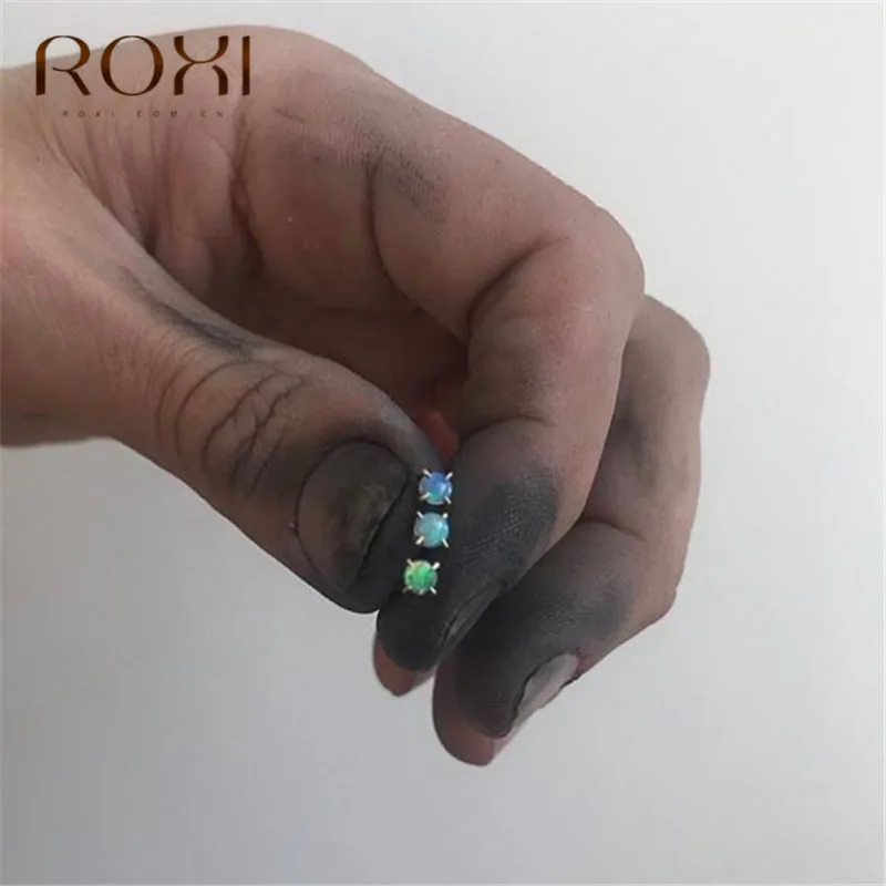 Маленькие круглые серьги-гвоздики ROXI с белым огненным опалом для женщин, позолоченные милые корейские серьги, модные ювелирные изделия, свадебные серьги