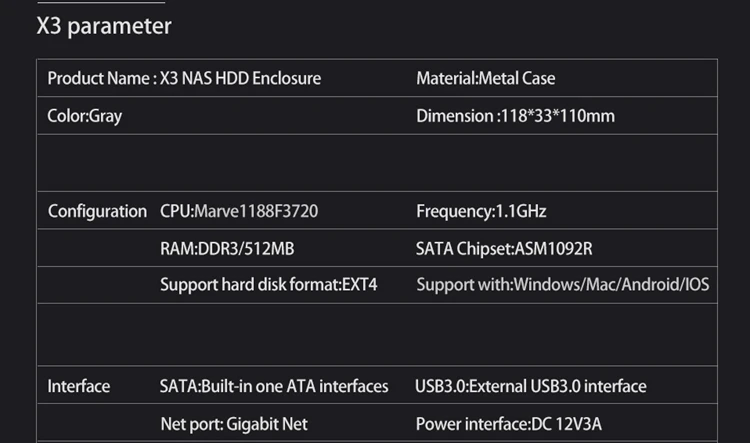 X3 гигабитный Ethernet NAS HDD чехол смарт HDD чехол для 2," SATA жесткий диск