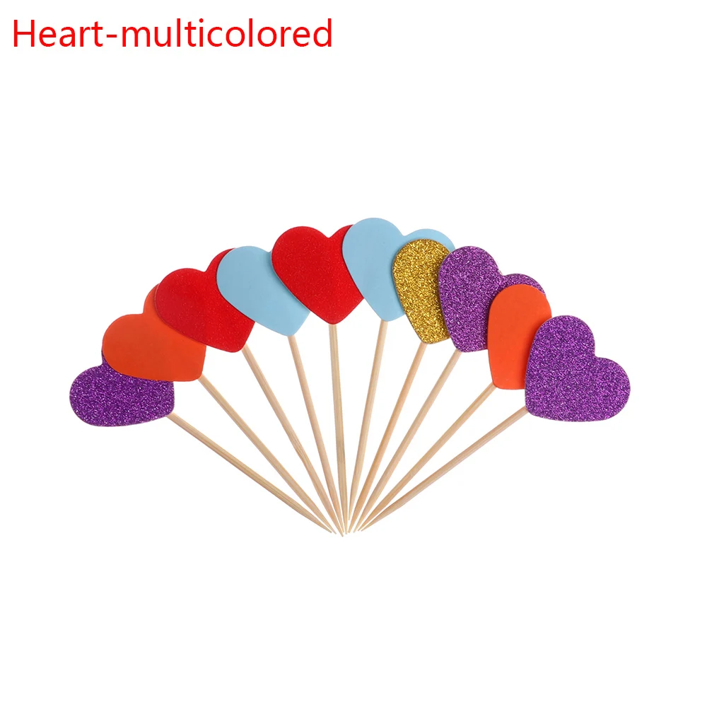 Heart colorful 20 шт./лот милый блестящий в форме сердца, звезды, топперы для кексов на день рождения, свадьбу, украшение для торта, топпер для украшения еды - Цвет: Heart colorful