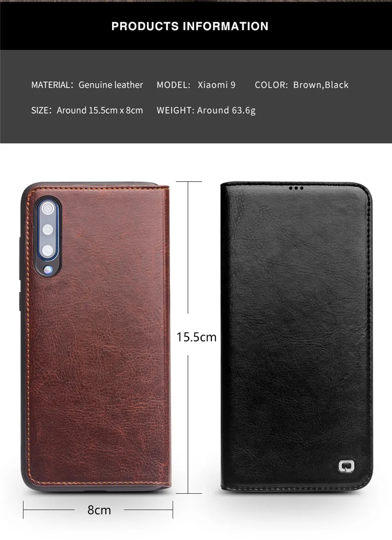 QIALINO Чехол-книжка из натуральной кожи с отделением для карт для Xiaomi mi 9, модный винтажный Чехол для телефона с полной защитой для Xiao mi 9 6,39 дюймов