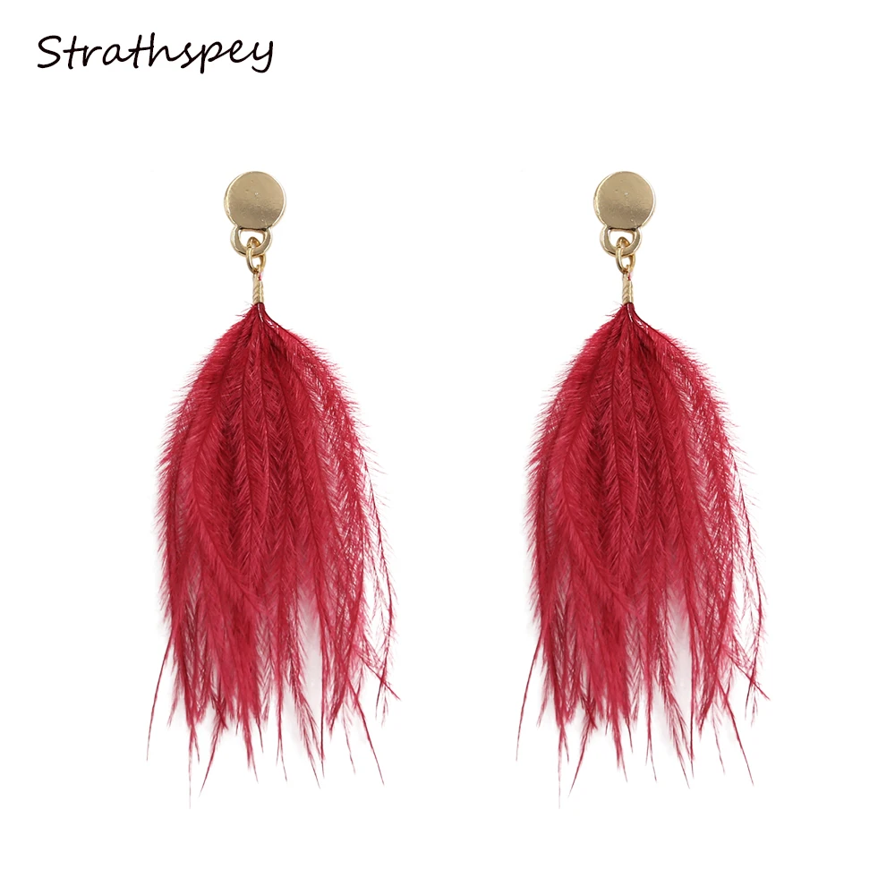 2017 популярные длинные модные серьги с кисточками и перьями в этническом стиле