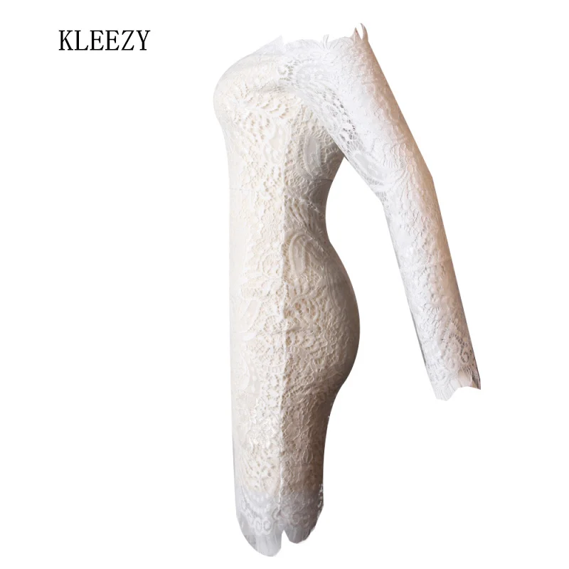 Kleezy с плеча длинным рукавом осень модные вечерние Цветочные Кружево зима Slash