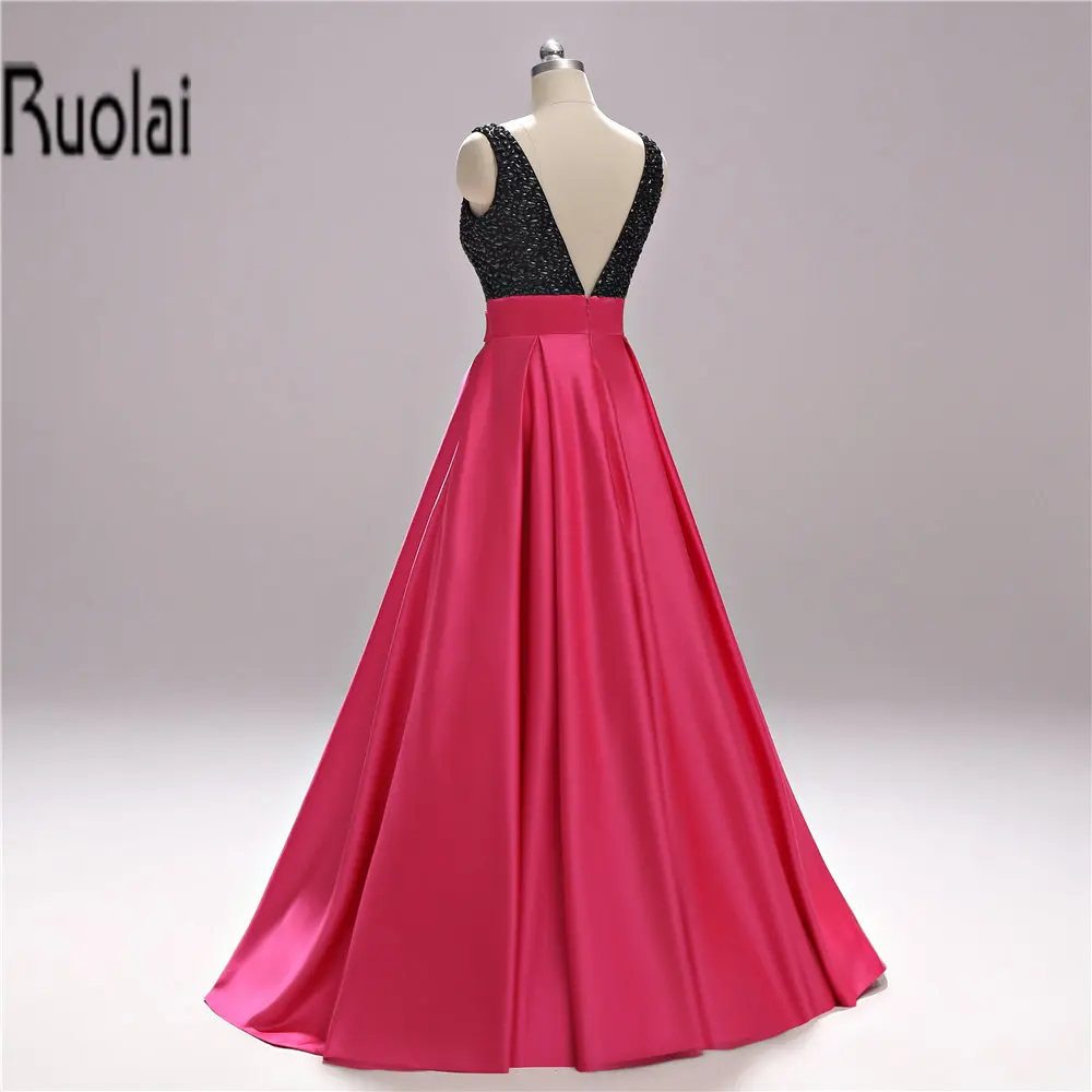 2017 Real Sample Sexy Red Formal Long Evening Dresses Beading Bow V-Neck Satin Gown For Prom Party Backless Custom Made | Свадьбы и