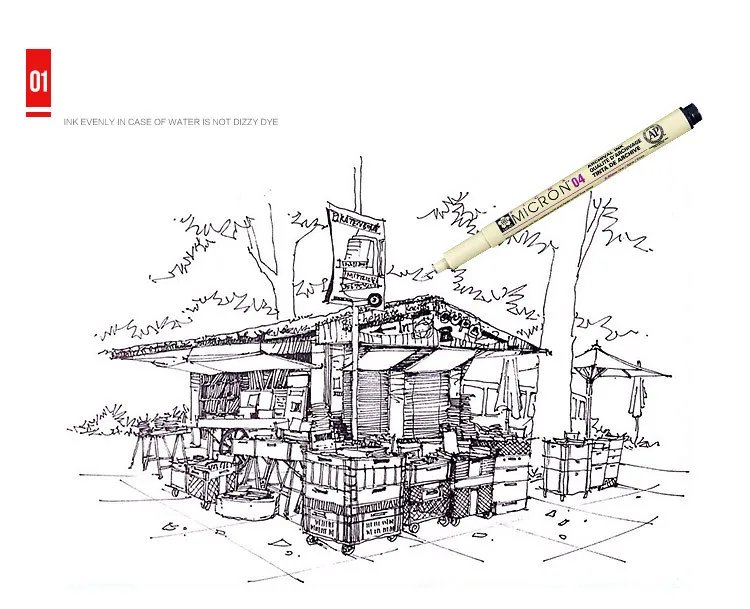 Sakura 9 шт./компл. Графический тонкие ручки иглы чертежная ручка Lot 005 01 02 03 04 05 08 кисть для рисования