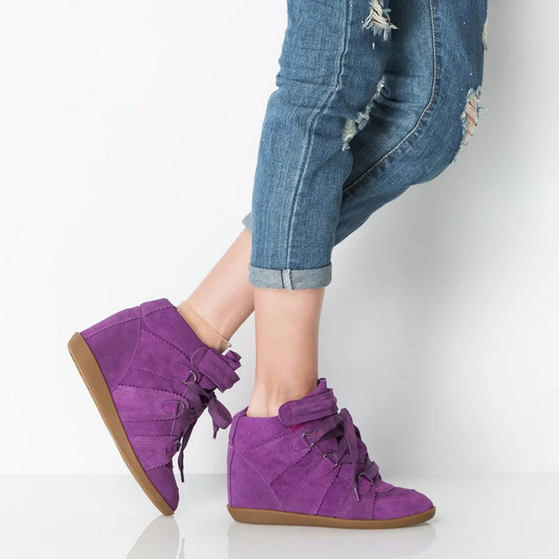 KOREDUO Women Purple Suede Leather Ankle Boots Female increased Platform short boots Hook Loop Sneakers Casual botas mujer ms | Обувь