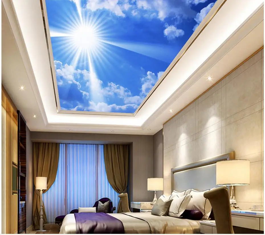 Обои 3d росписи голубое небо солнце облако потолочное украшение для дома нетканый