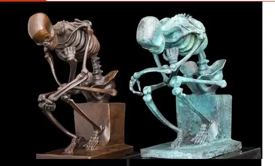 Классическая Бронзовая скульптура мыслитель скелет статуэтки современная