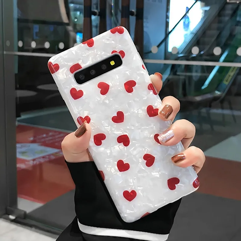 Red YHBBCASES для samsung Note 10, 8, 9, Модный чехол с раковиной для samsung Galaxy S10, 5G, S8, S9 Plus, мягкие чехлы с мультяшным сердцем - Цвет: Red