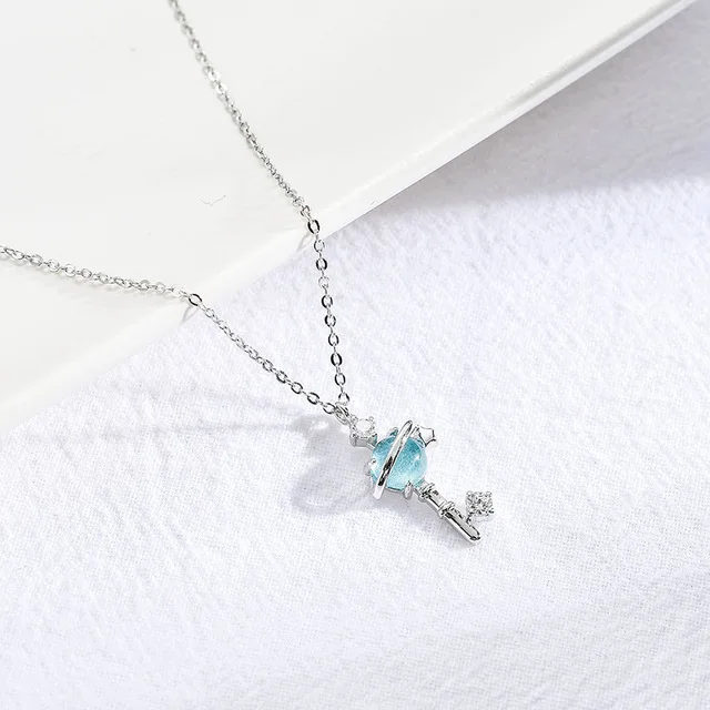 blue key Девушка сердце голубое стекло планета стекло Cabchon ожерелье мечта звезда ключицы цепи ожерелье ювелирные изделия - Окраска металла: blue key