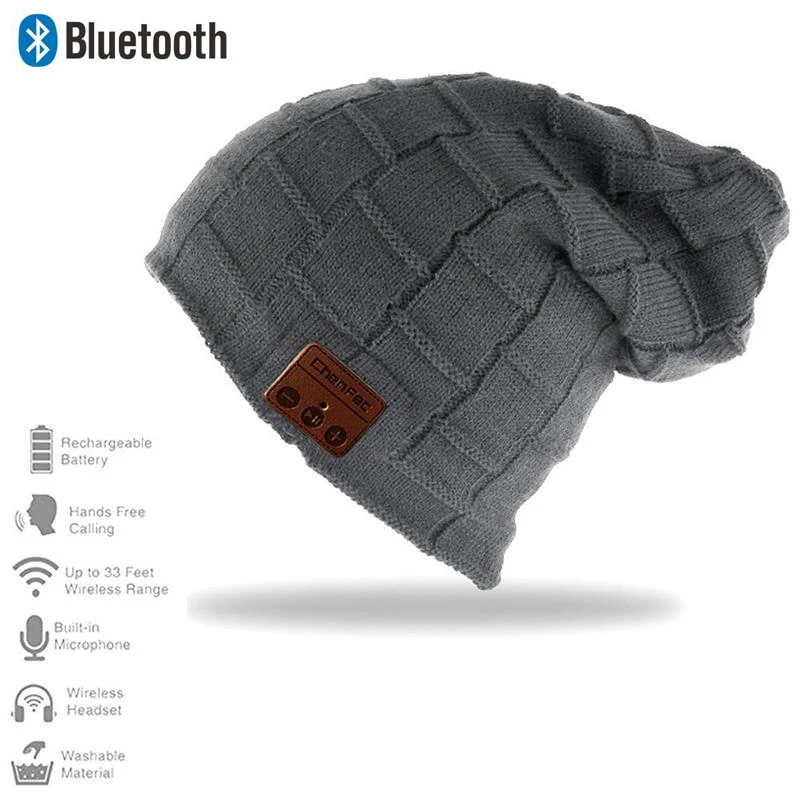 Big-grid-DarkGray Лучший рождественский подарок, модная Беспроводная Bluetooth музыкальная шапка, Bluetooth наушники, гарнитура, динамик, микрофон, Спортивные Вязаные шапки - Цвет: Big-grid-DarkGray